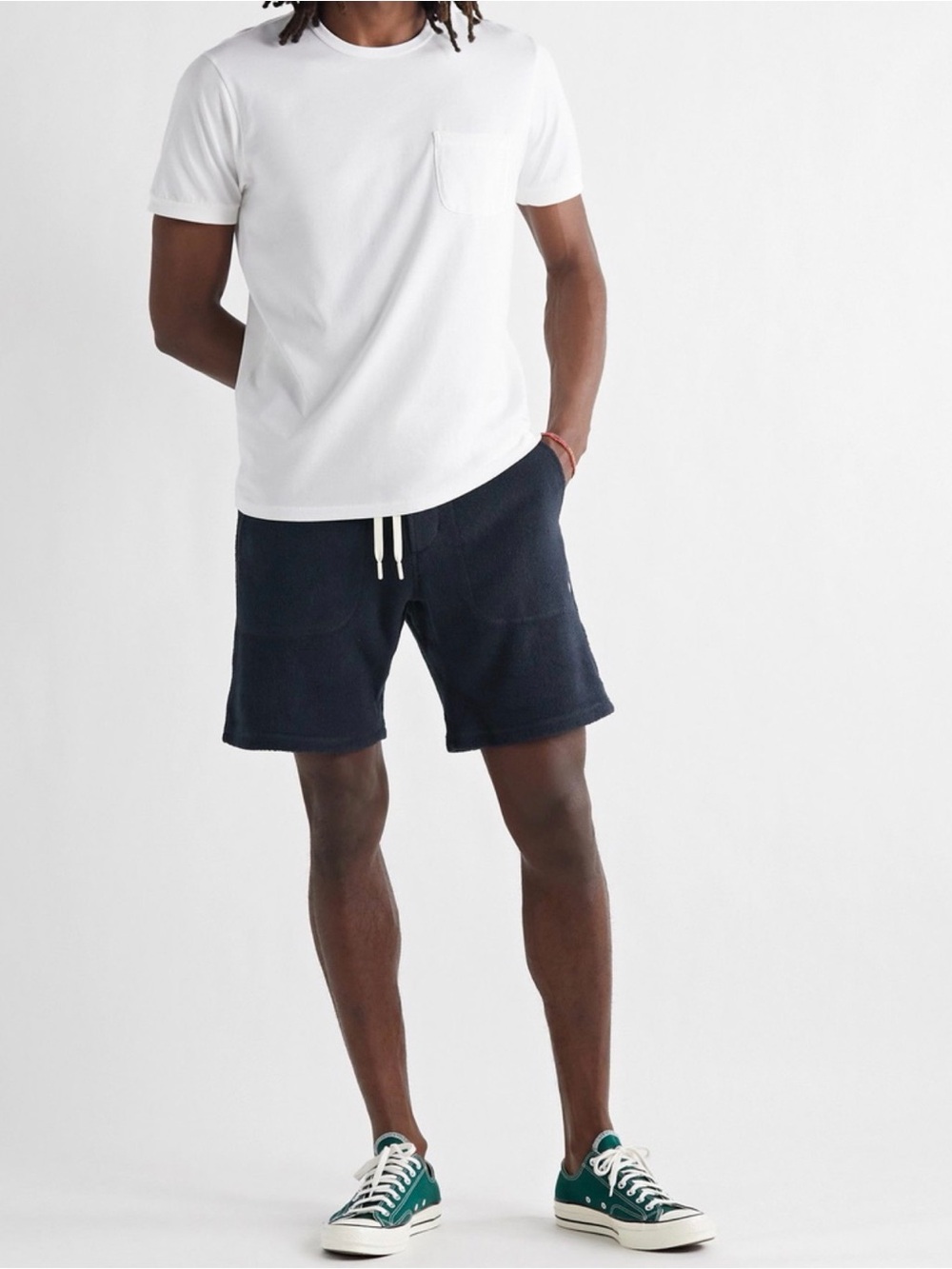 Outerknown Men’s Navy Hightide Organic Cotton Terry Drawstring Shorts Medium